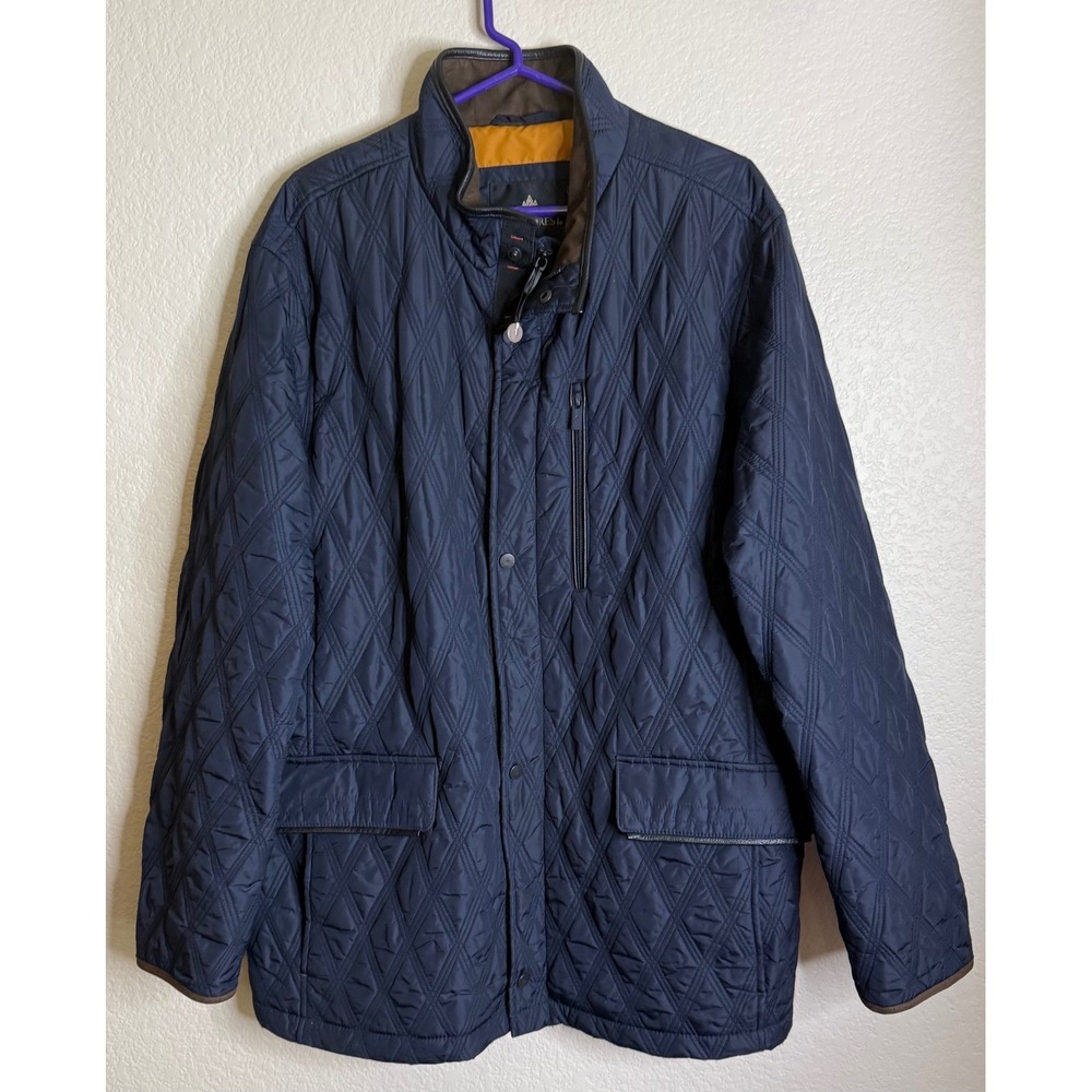 Rainforest Mens XL‎ Quilted Jacket Navy Blue Thermore Insulated Leather Trim
